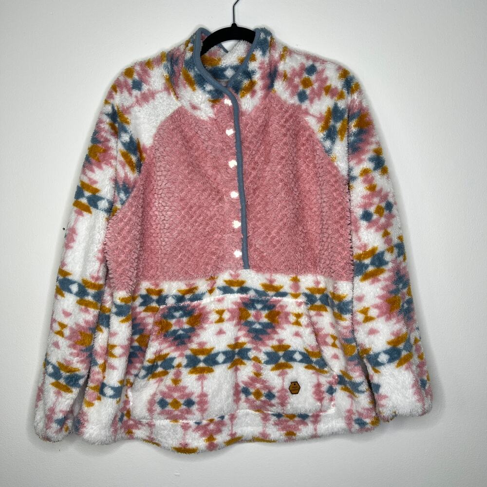 Simply Southern Sweater Womens XL Fleece Pink Half Button Pullover Sweatshirt
